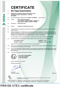 PR9106 ATEX certificate